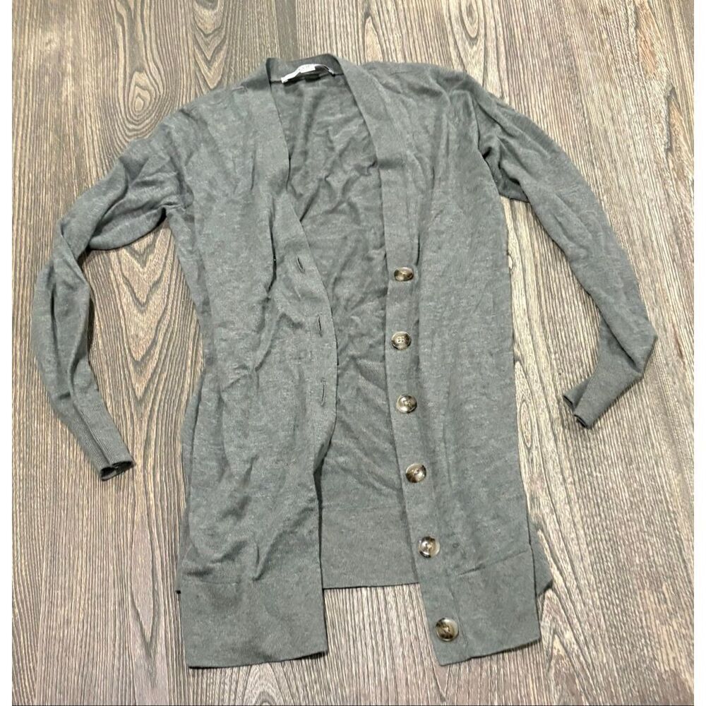 LOFT Womens Cardigan Sweater Knit V-Neck Button Front Wool Blend Gray Petite XSP